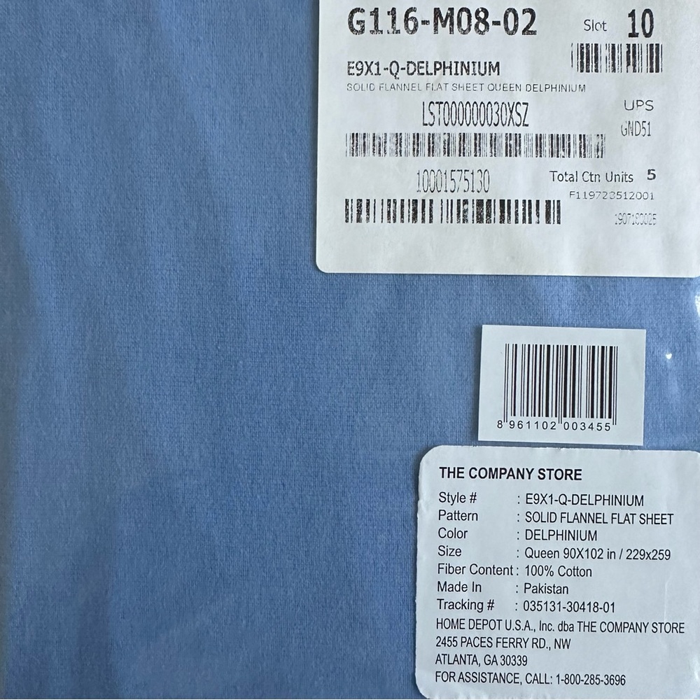 **NEW**Flannel flat sheet from The Company Store, queen size 90”x102” in blue